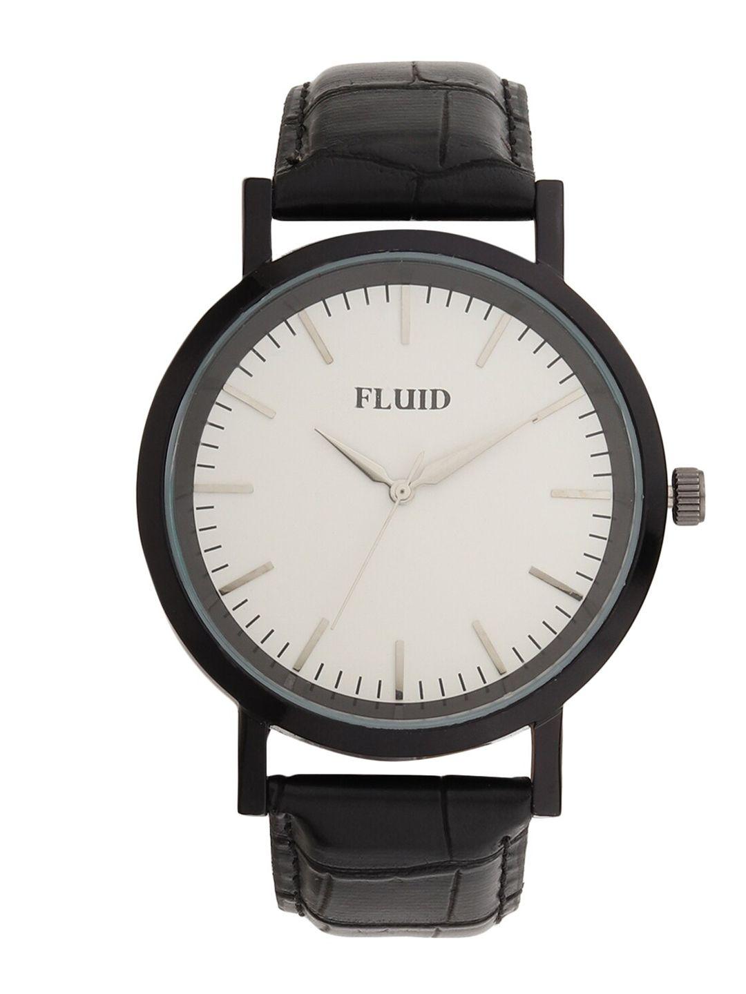 fluid men black & white leather analogue watch fl-803g-wh01
