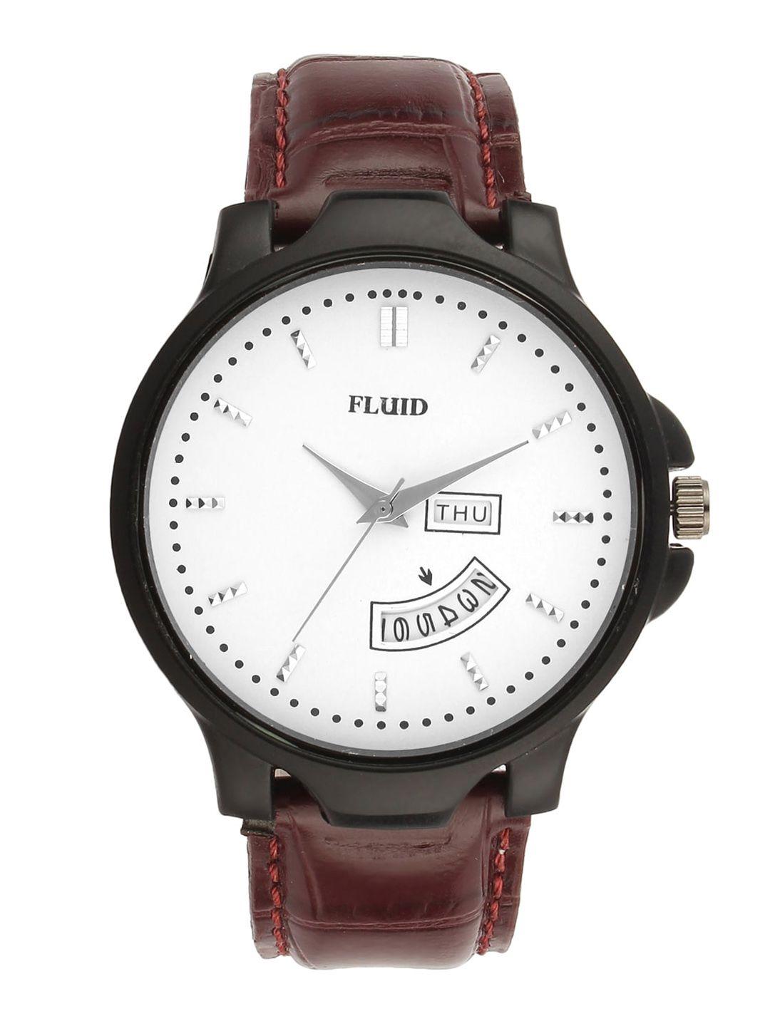 fluid men embellished dial & leather straps analogue watch fl23-777g-wh01