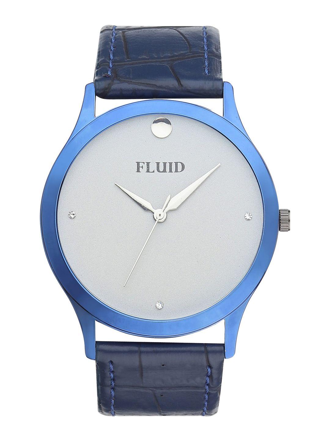 fluid men embellished dial & leather textured straps analogue watch fl23-787g-gry01