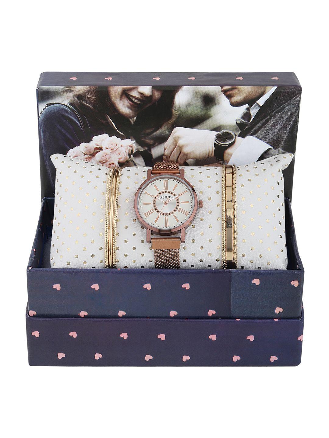 fluid women copper-toned solid watch gift set fl-watch gift set-23