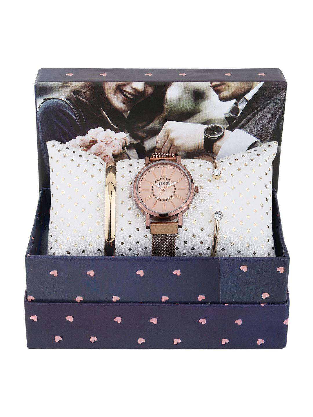 fluid women copper-toned solid watch gift set fl-watch gift set-25