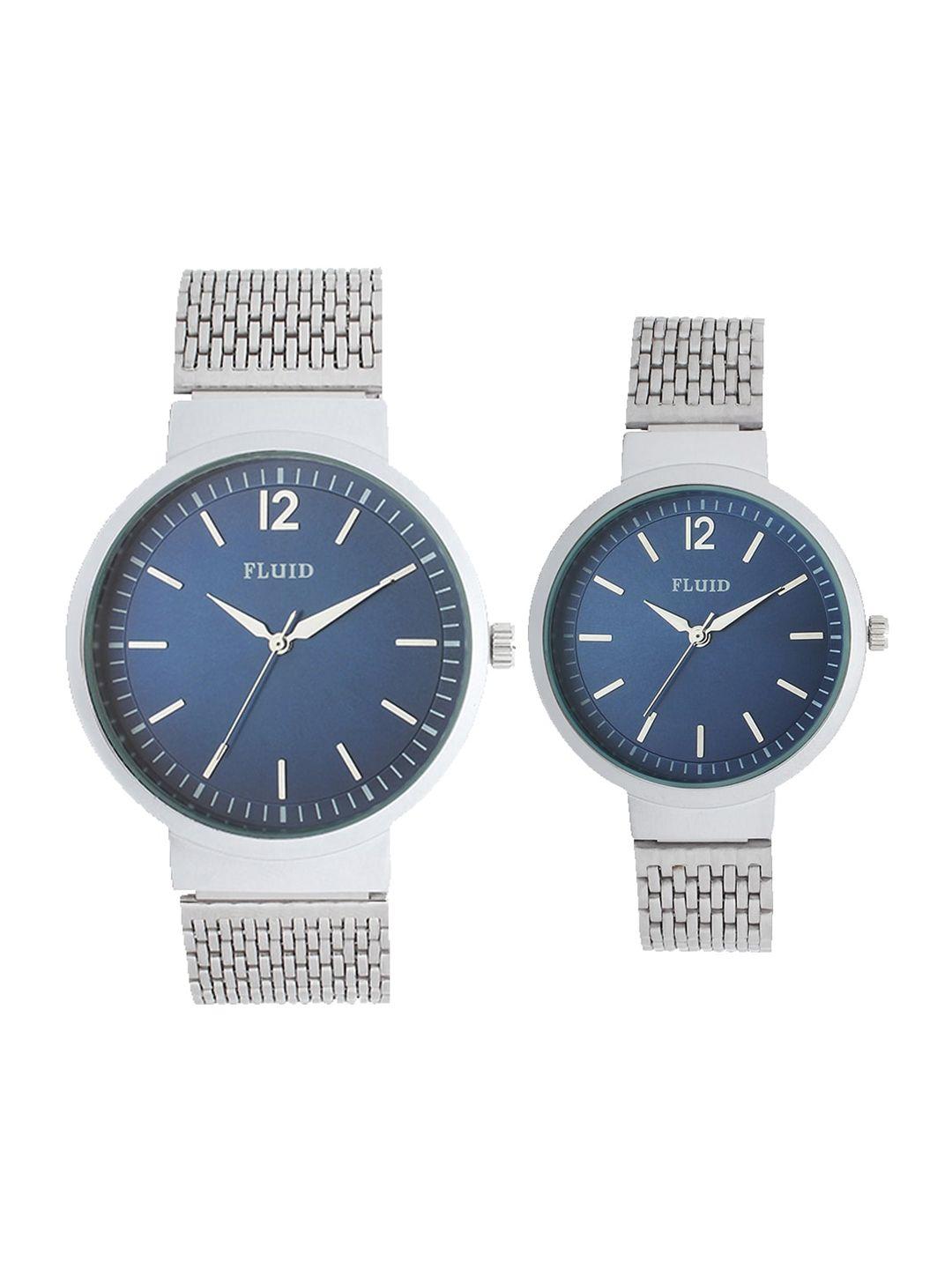 fluid his and her watches blue dial & silver-toned analogue watch - fl-806pr-bl01