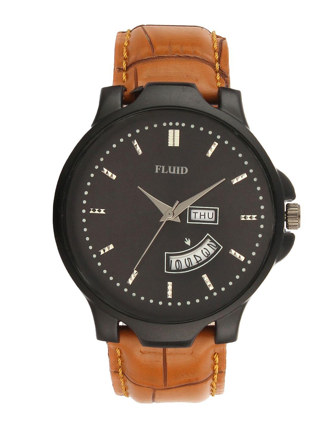 fluid men leather straps analogue watch fl23-775g-bk01