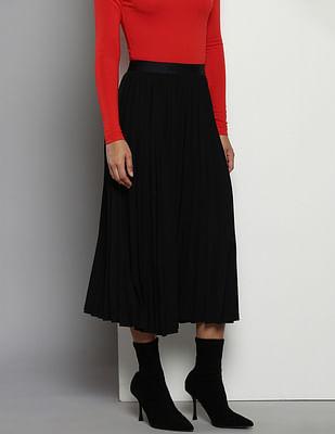 fluid twill pleated midi skirt