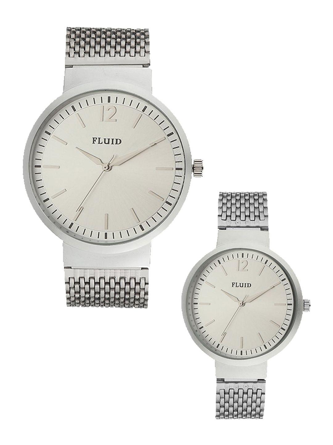 fluid unisex silver-toned his & her analogue watch fl-813pr-sl01