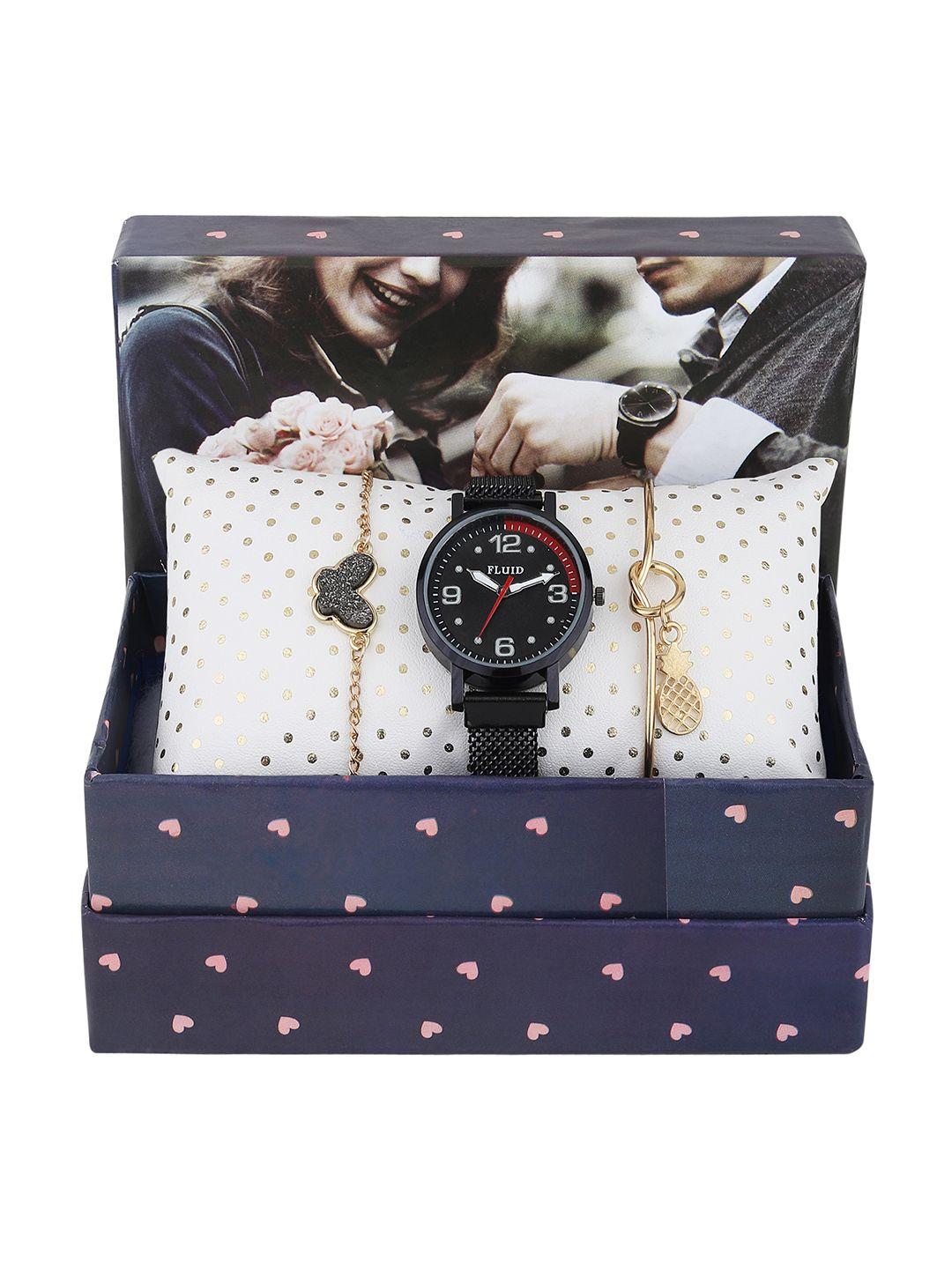 fluid women black watch & bracelet gift set fl-watch gift set-02