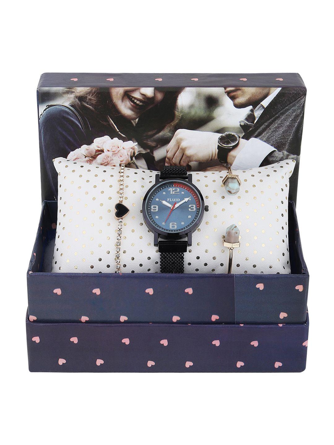 fluid women black watch & bracelet gift set