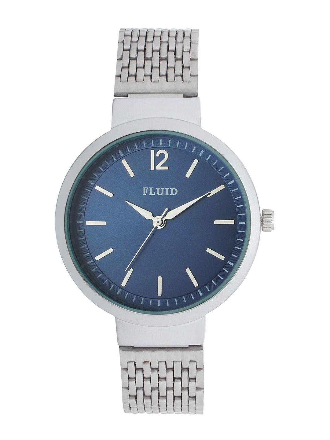 fluid women blue dial & silver toned bracelet style straps analogue watch fl-806l-bl01