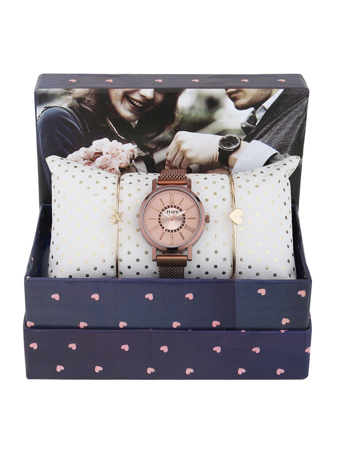 fluid women copper-toned watch & bracelets gift set fl-watch gift set-27