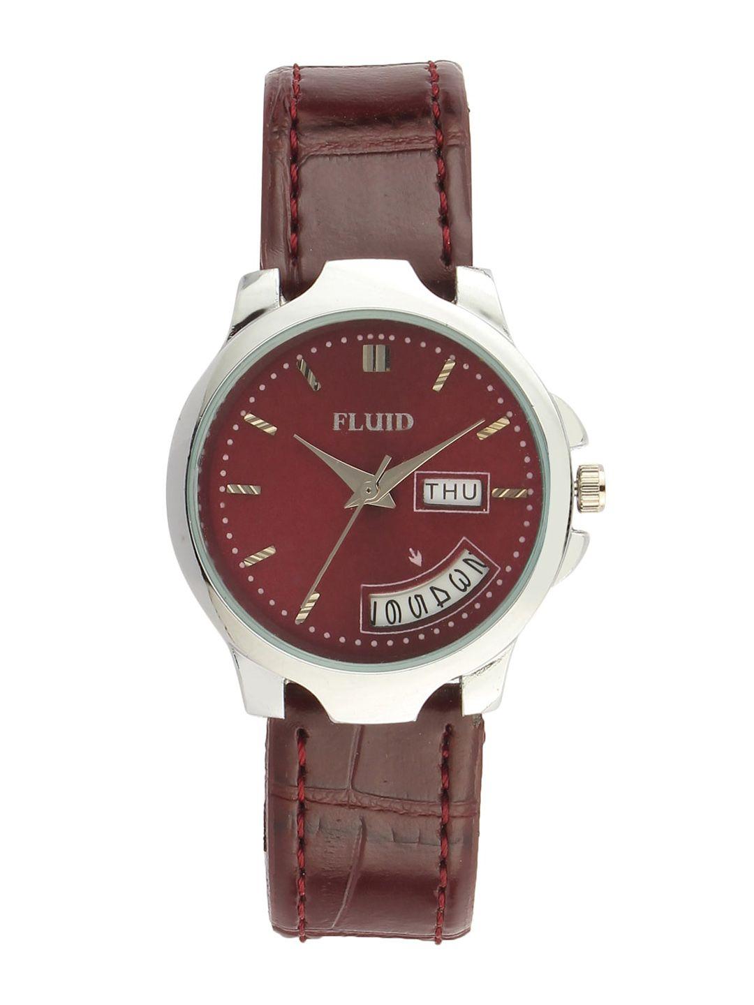 fluid women embellished dial & leather textured straps analogue watch fl23-778l-rd01