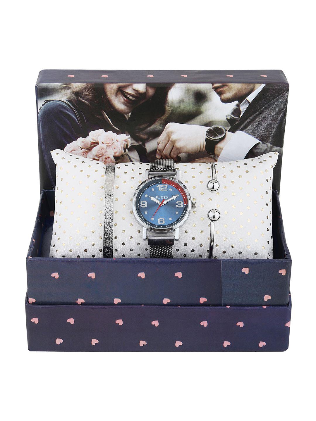 fluid women silver toned watch and bracelet gift set fl-watch gift set-06