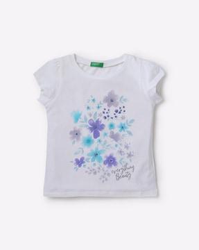 fluo floral print slim fit round-neck t-shirt