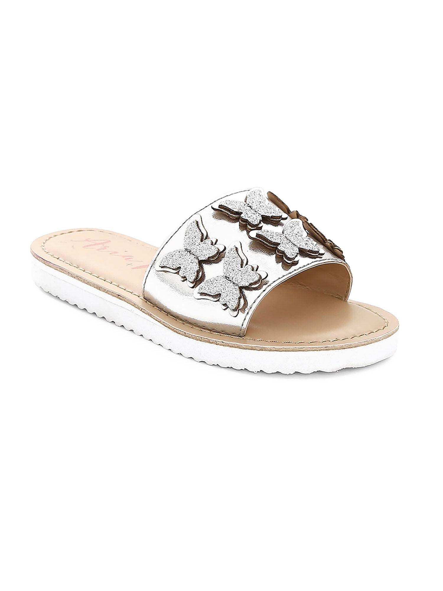 flutter silver round toe flats