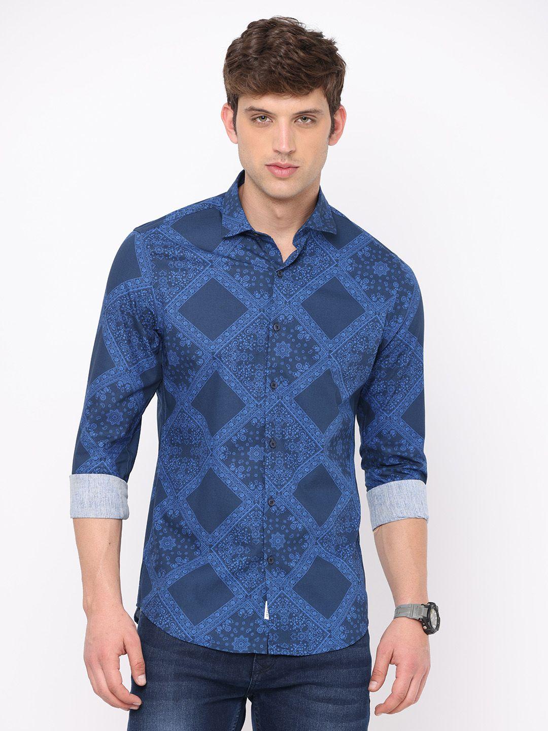 fly 69 ethnic motifs printed premium slim fit pure cotton casual shirt