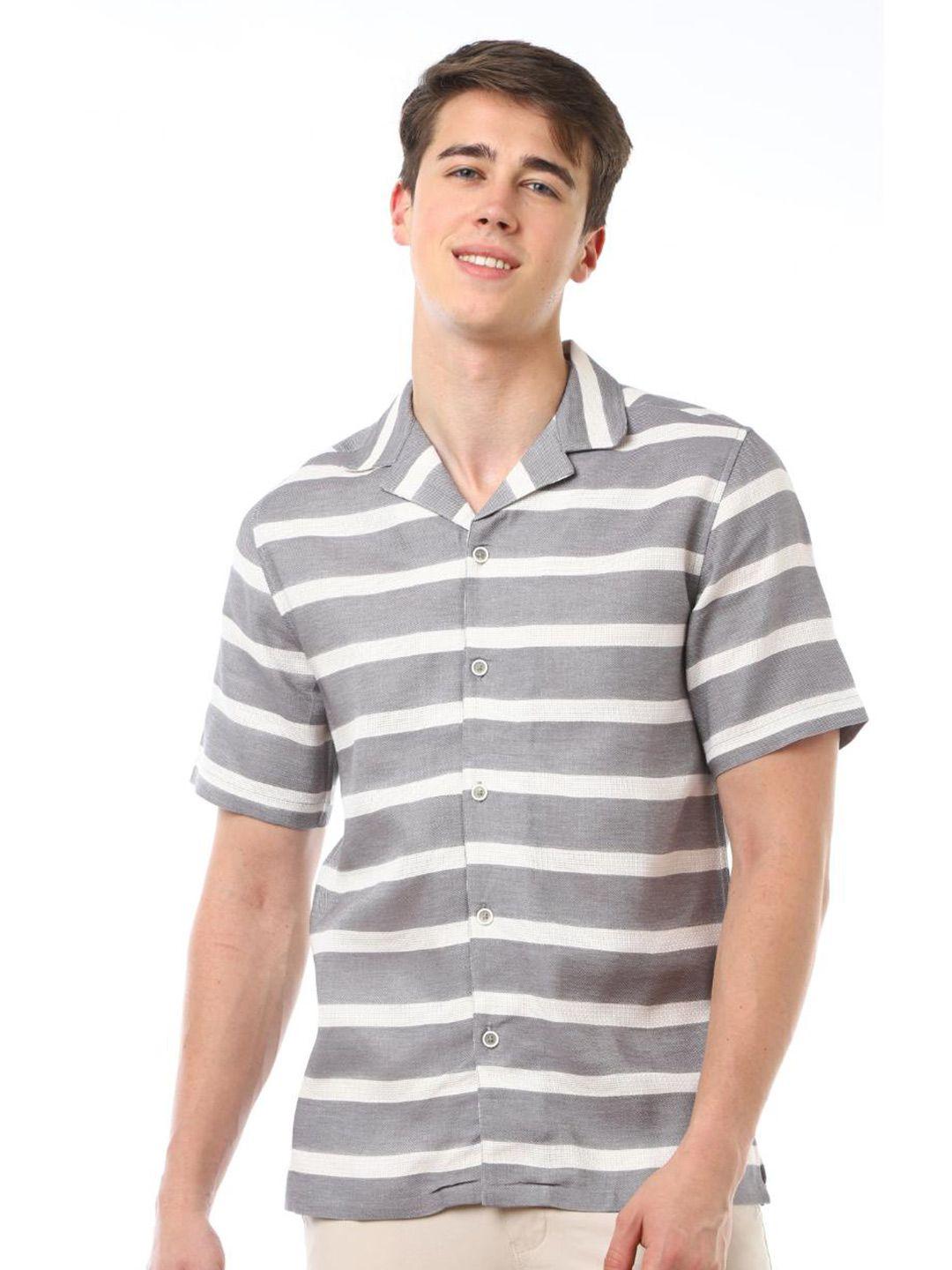 fly 69 premium boxy horizontal striped cuban collar pure cotton casual shirt