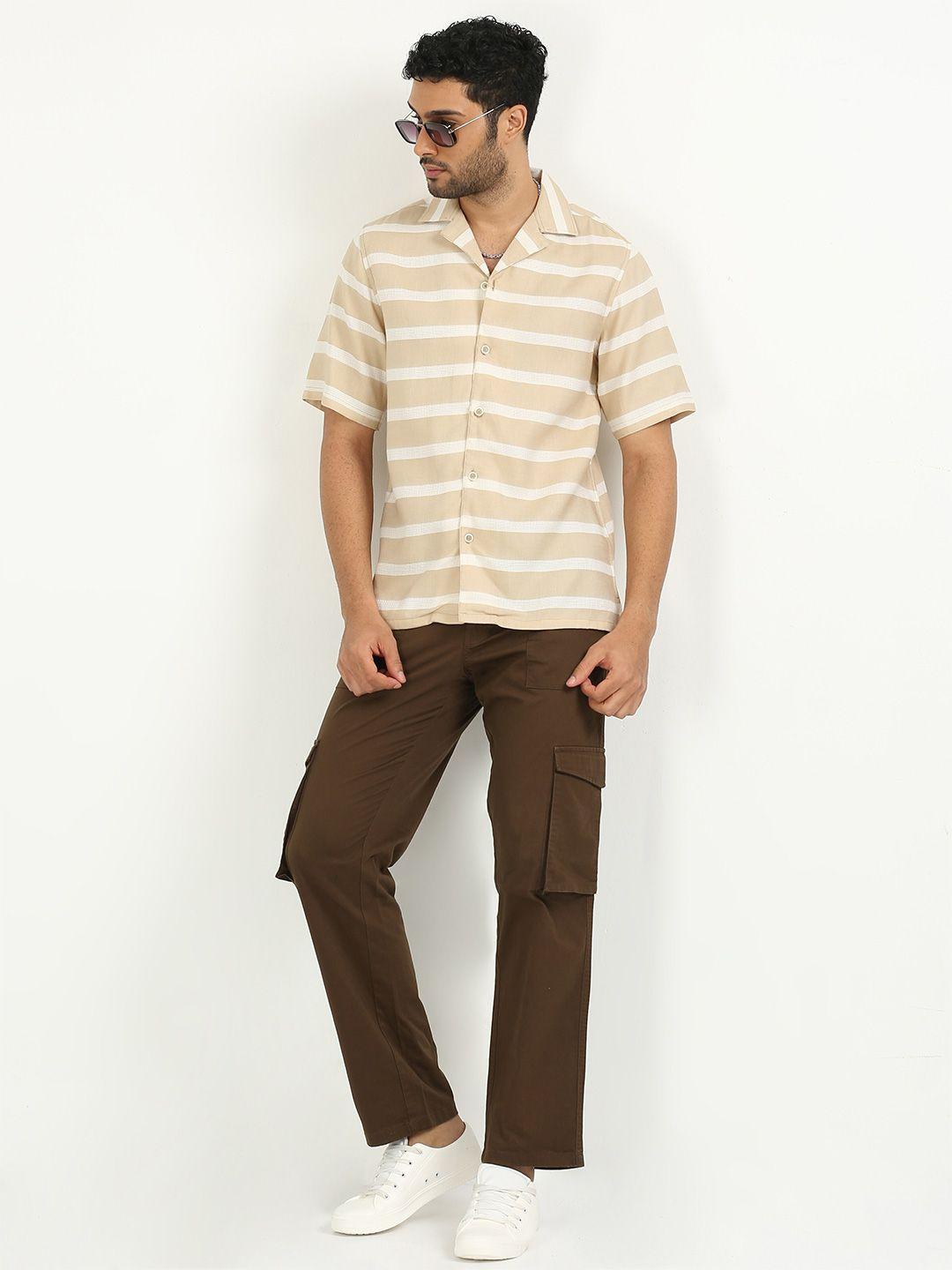 fly 69 premium boxy horizontal striped pure cotton casual shirt