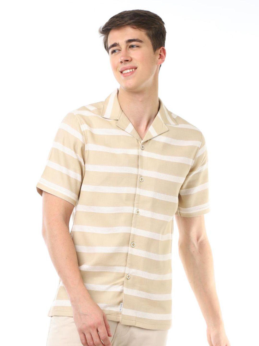 fly 69 premium boxy horizontal stripes cuban collar cotton casual shirt