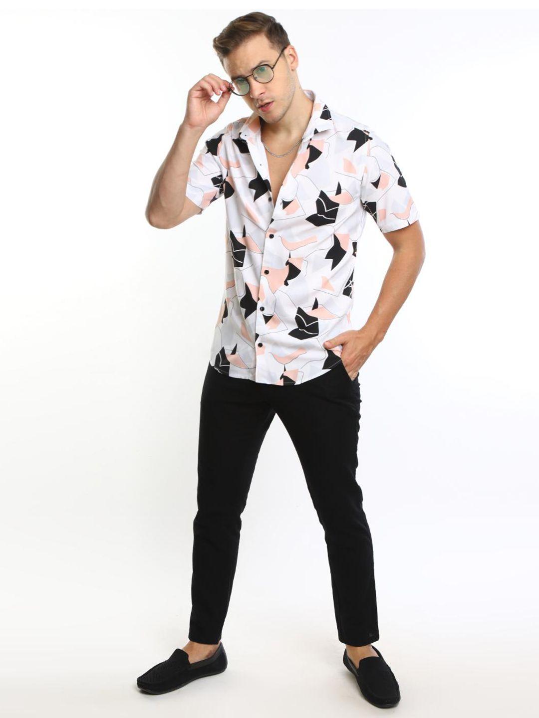 fly 69 premium slim fit abstract printed spread collar casual shirt