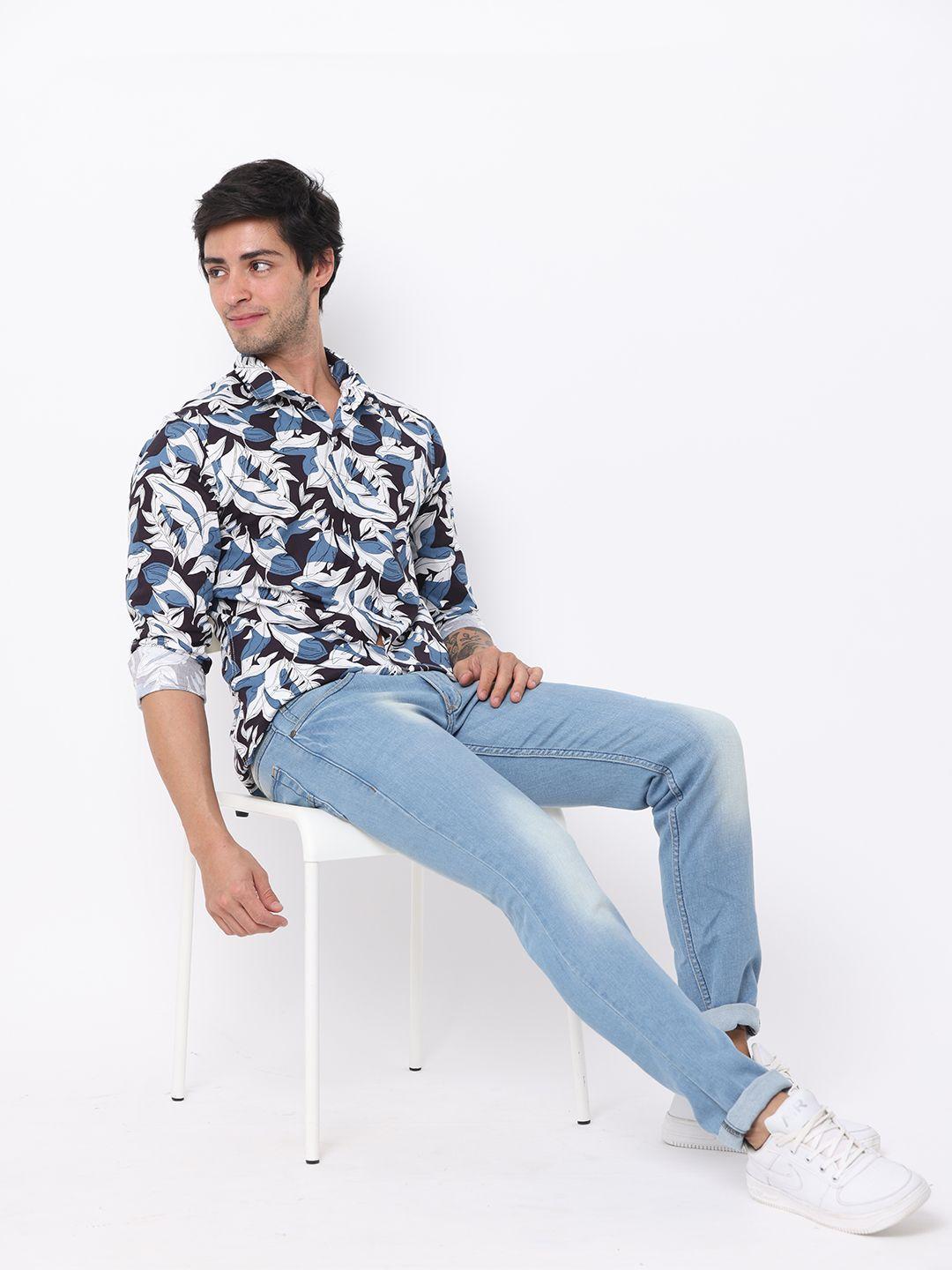 fly 69 premium slim fit floral printed pure cotton casual shirt