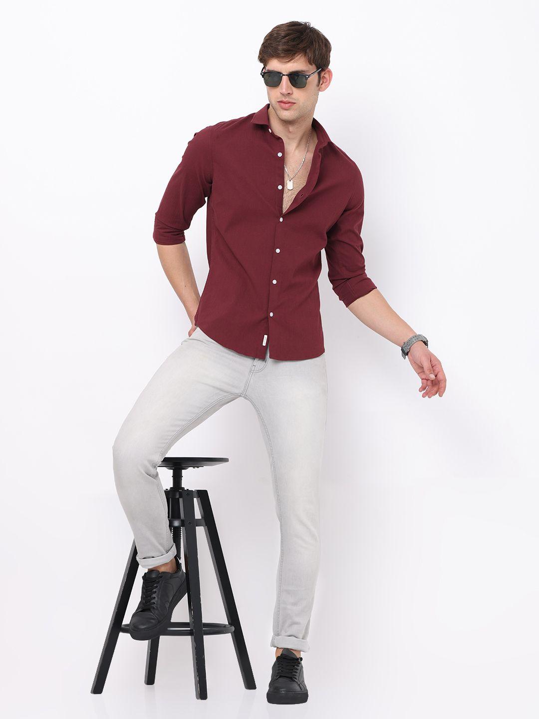 fly 69 premium slim fit spread collar pure cotton casual shirt