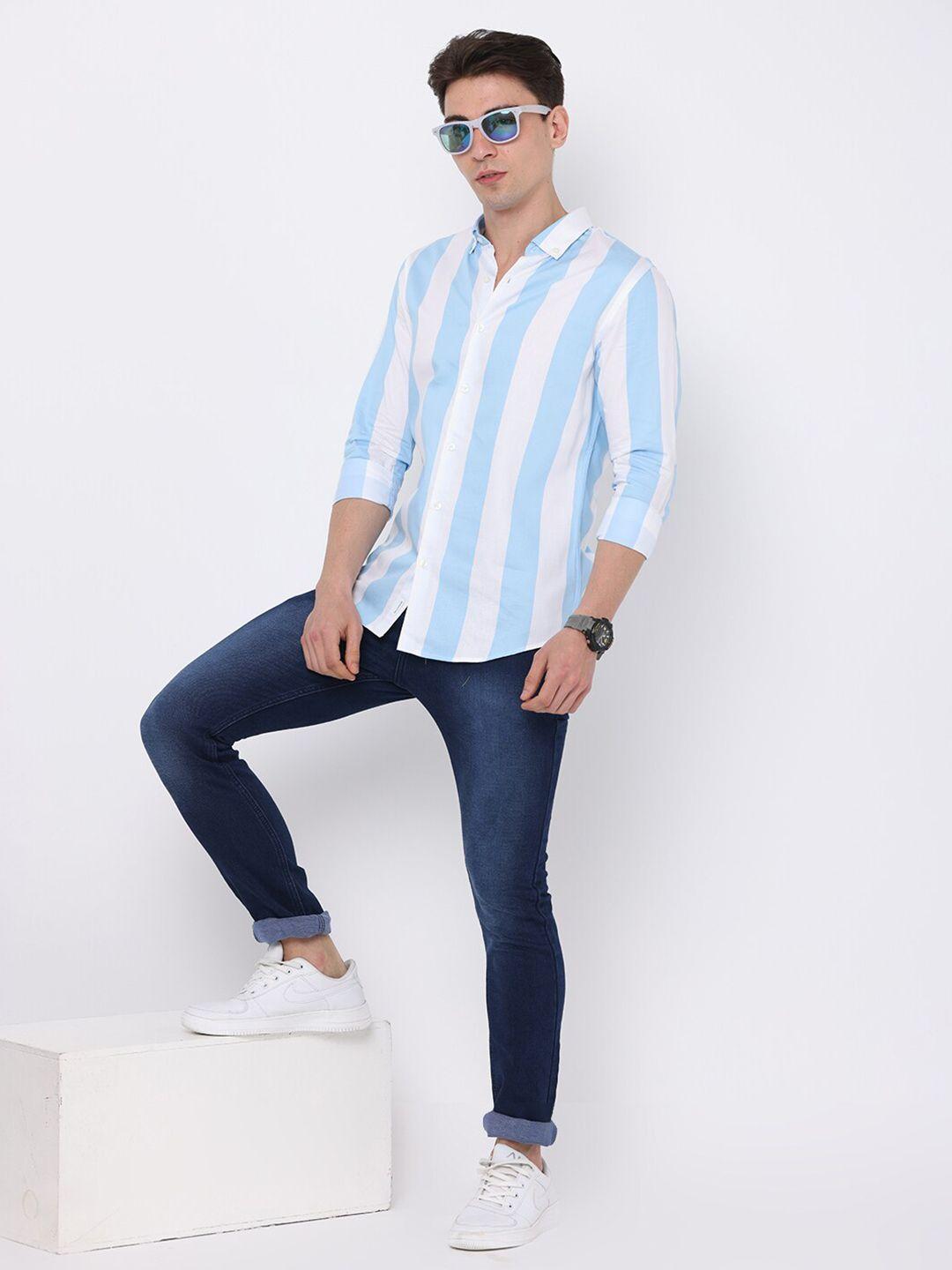 fly 69 premium slim fit striped pure cotton casual shirt