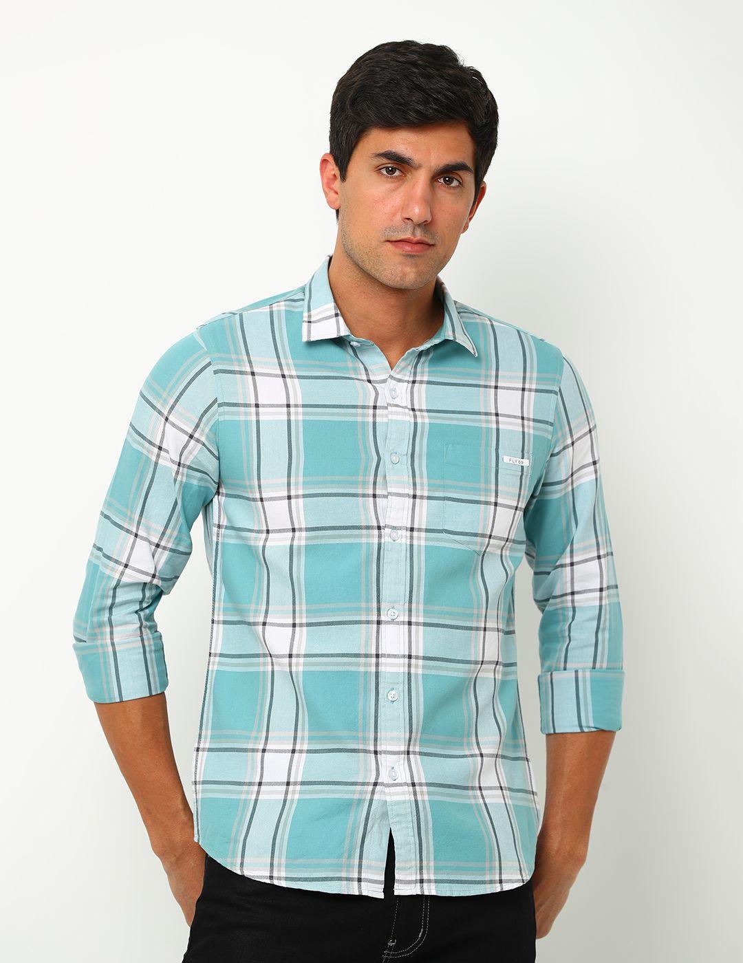 fly 69 premium slim fit tartan checks pure cotton casual shirt