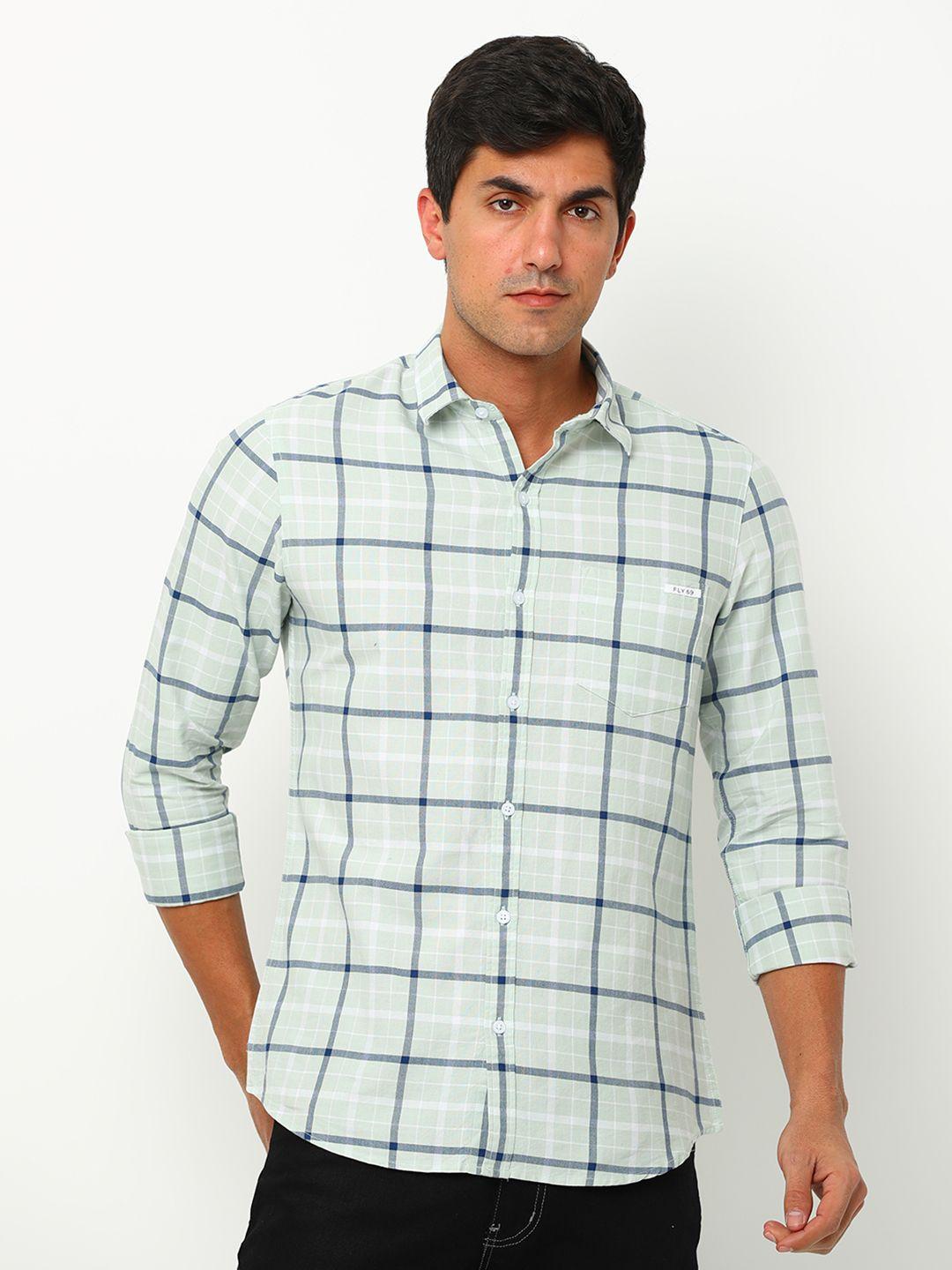 fly 69 premium slim fit windowpane checked pure cotton casual shirt