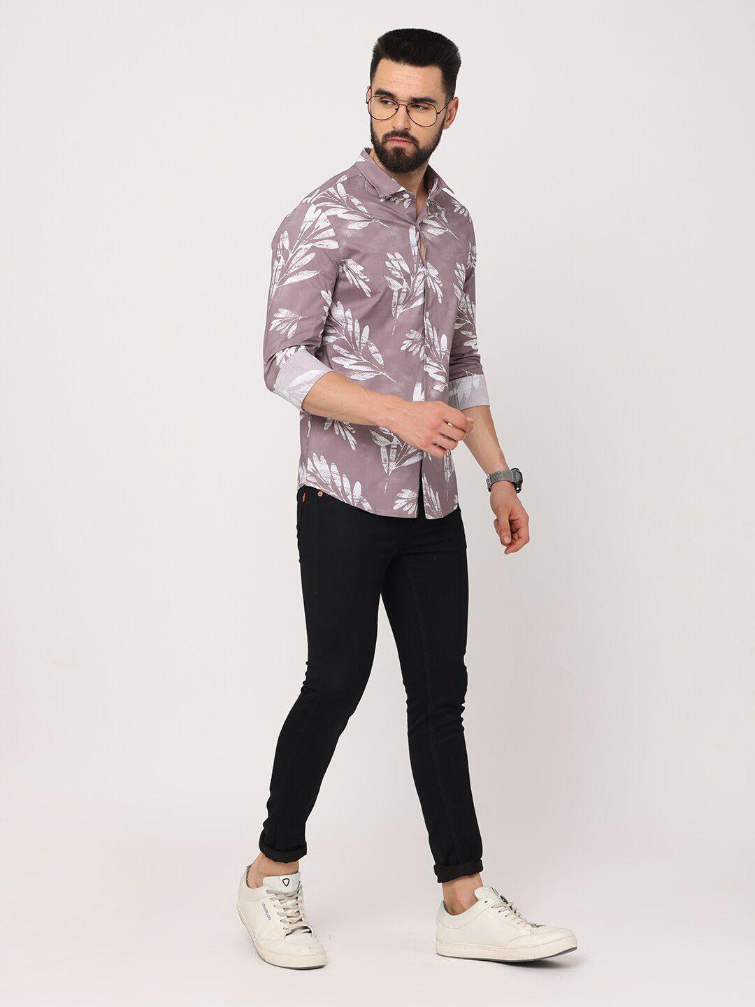 fly 69 spread collar long sleeves premium slim fit floral printed cotton casual shirt
