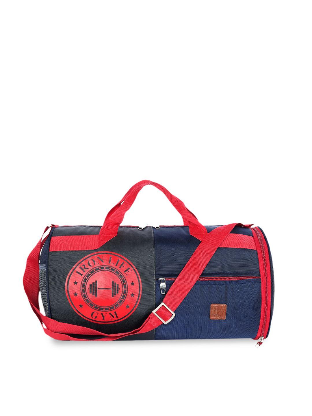 fly fashion navy-blue & red printed small duffel bag