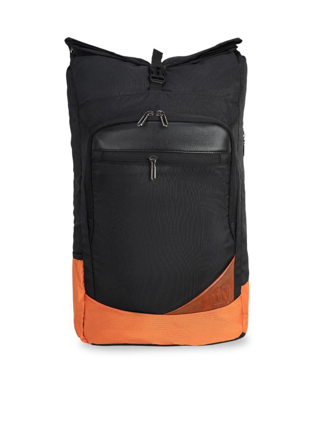 fly fashion unisex black & orange colourblocked backpack