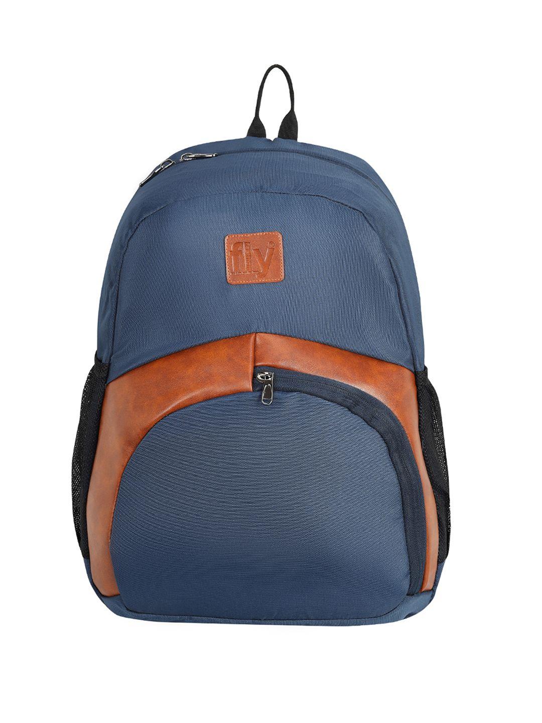 fly fashion unisex blue & tan brown colourblocked backpack