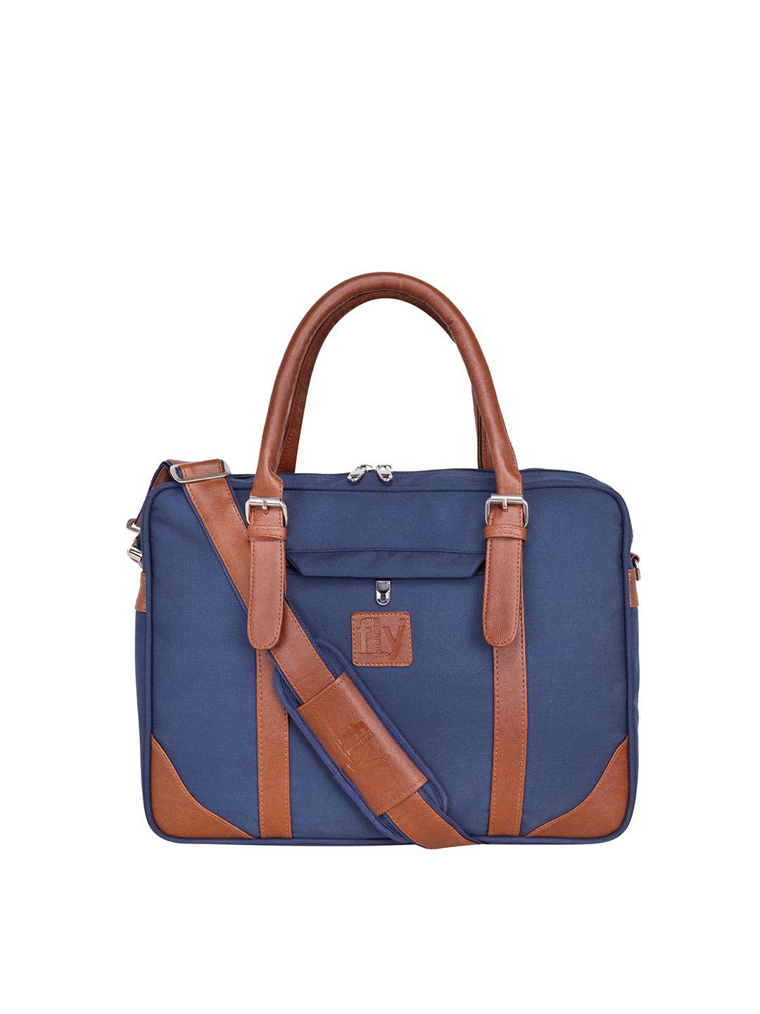 fly fashion unisex blue & tan brown textured maity 15" laptop bag