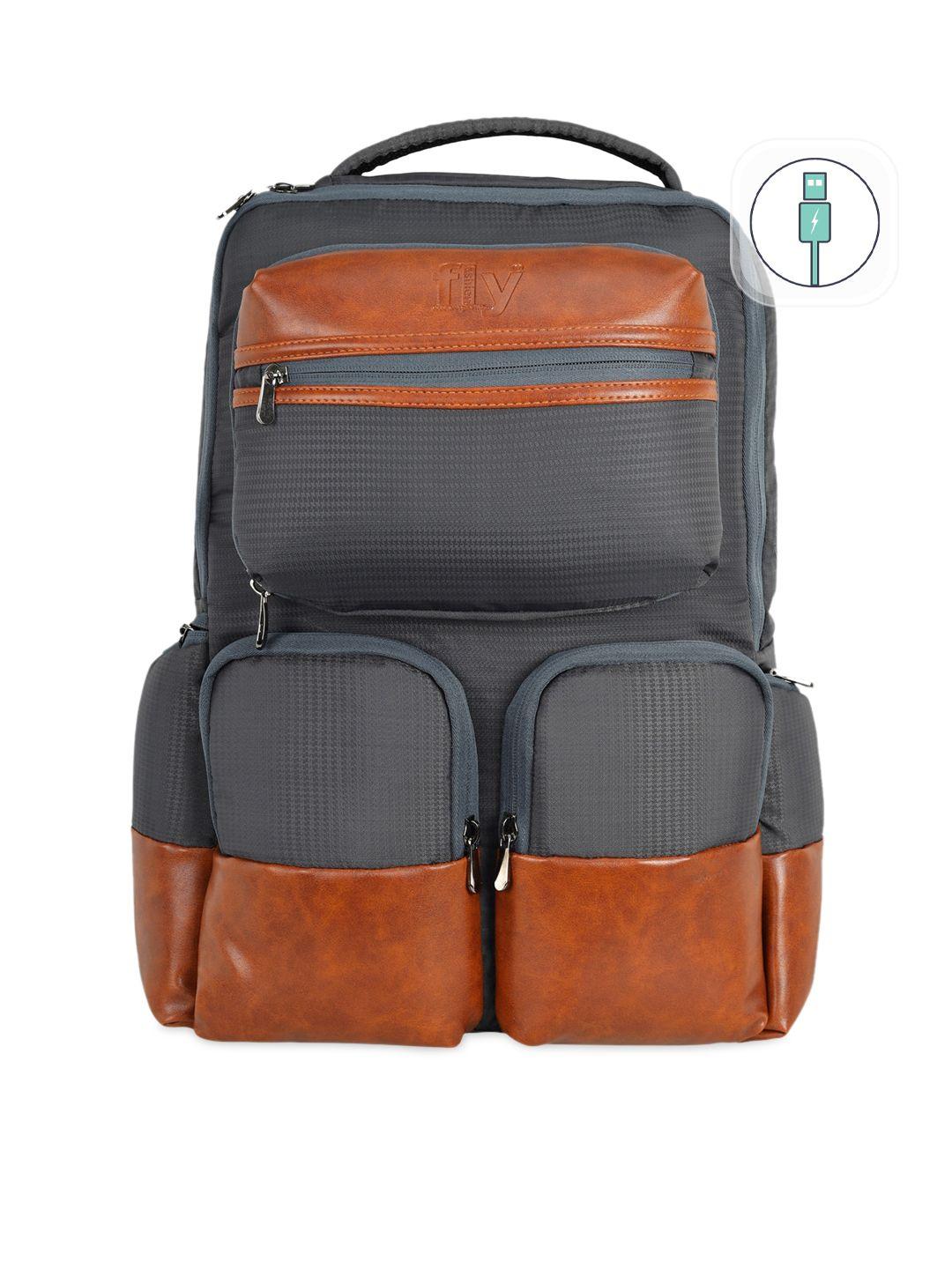 fly fashion unisex charcoal & brown colourblocked backpack