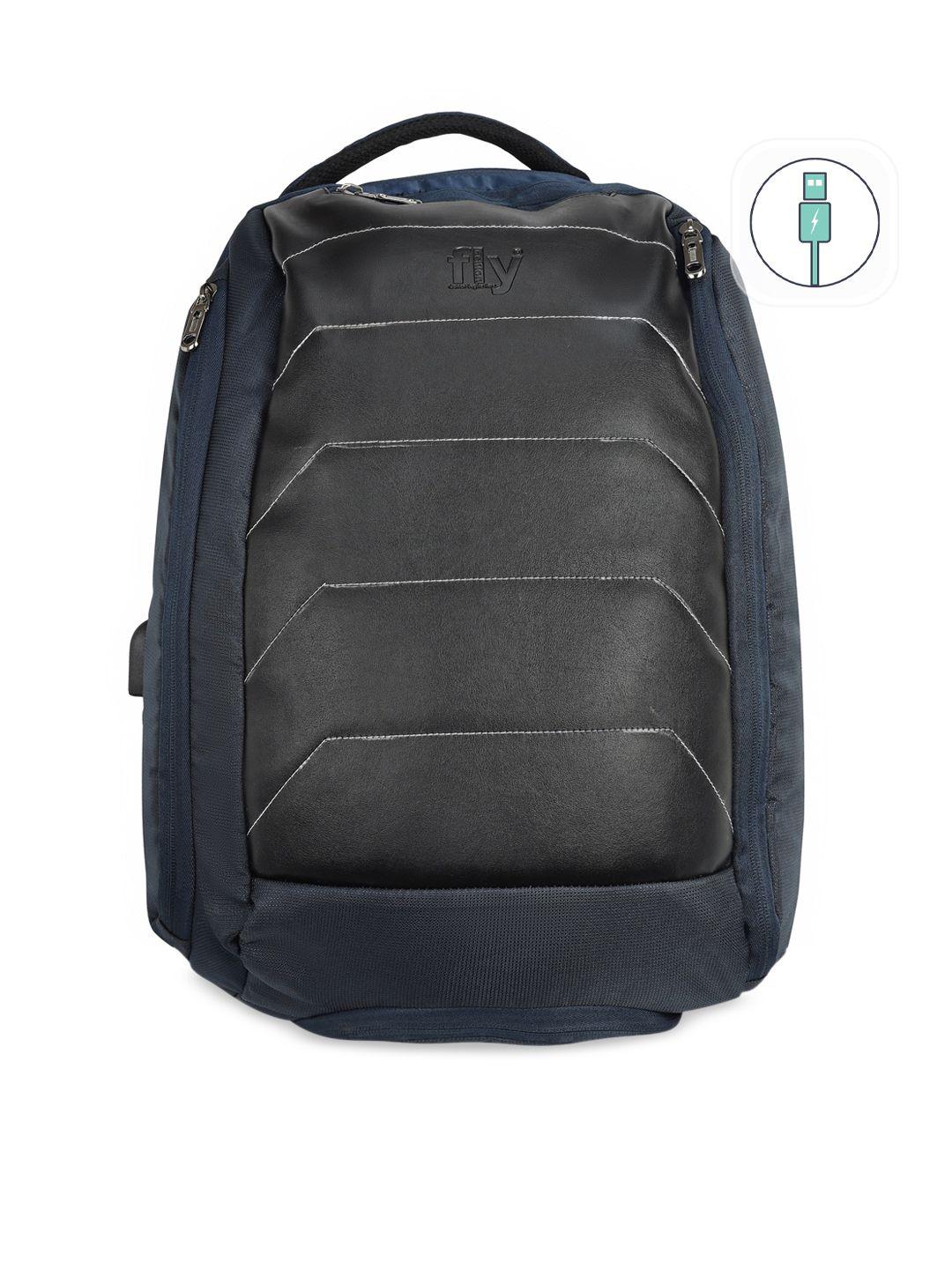 fly fashion unisex navy blue & black colourblocked backpack