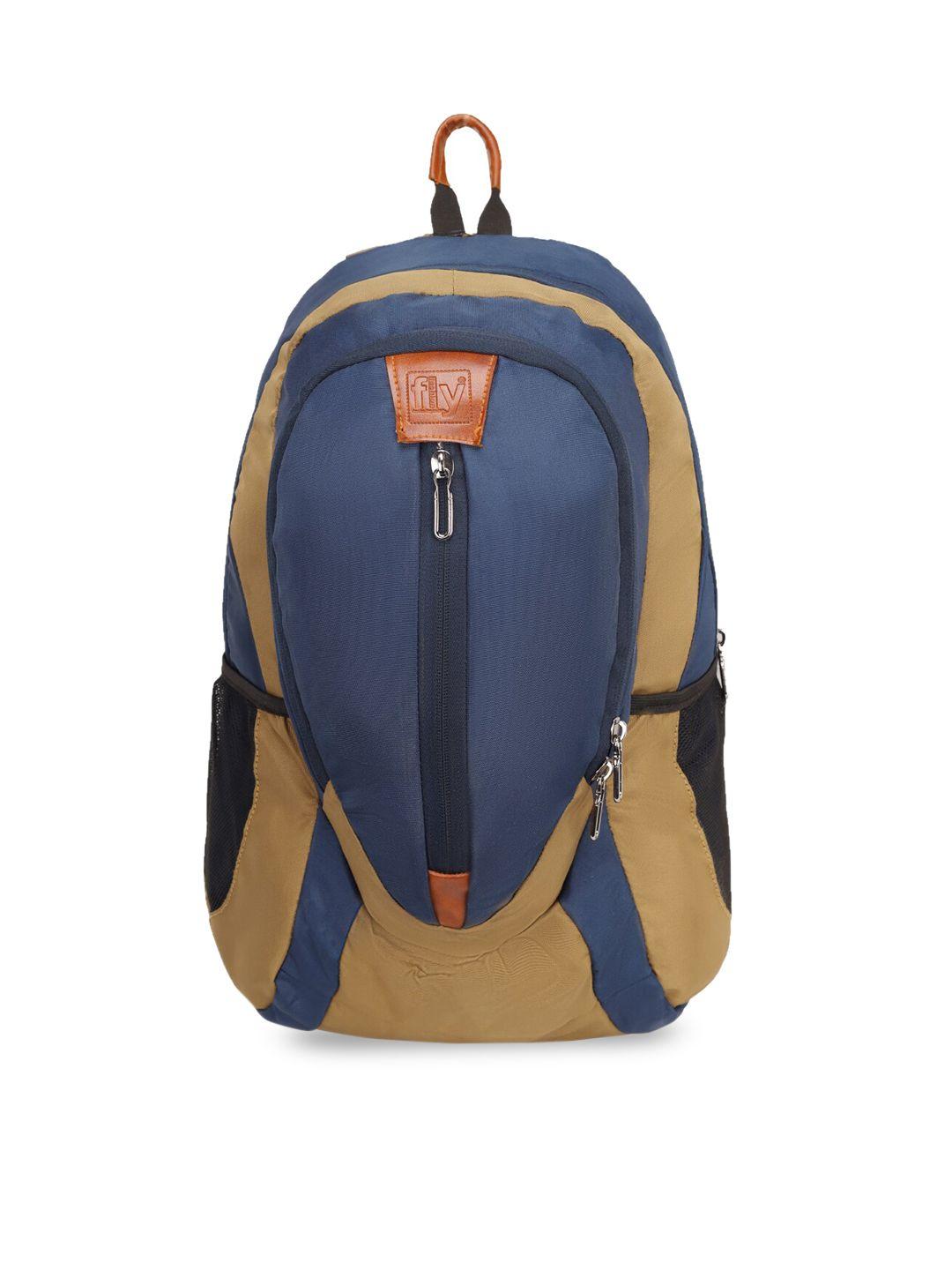 fly fashion unisex navy blue & mustard colourblocked backpack