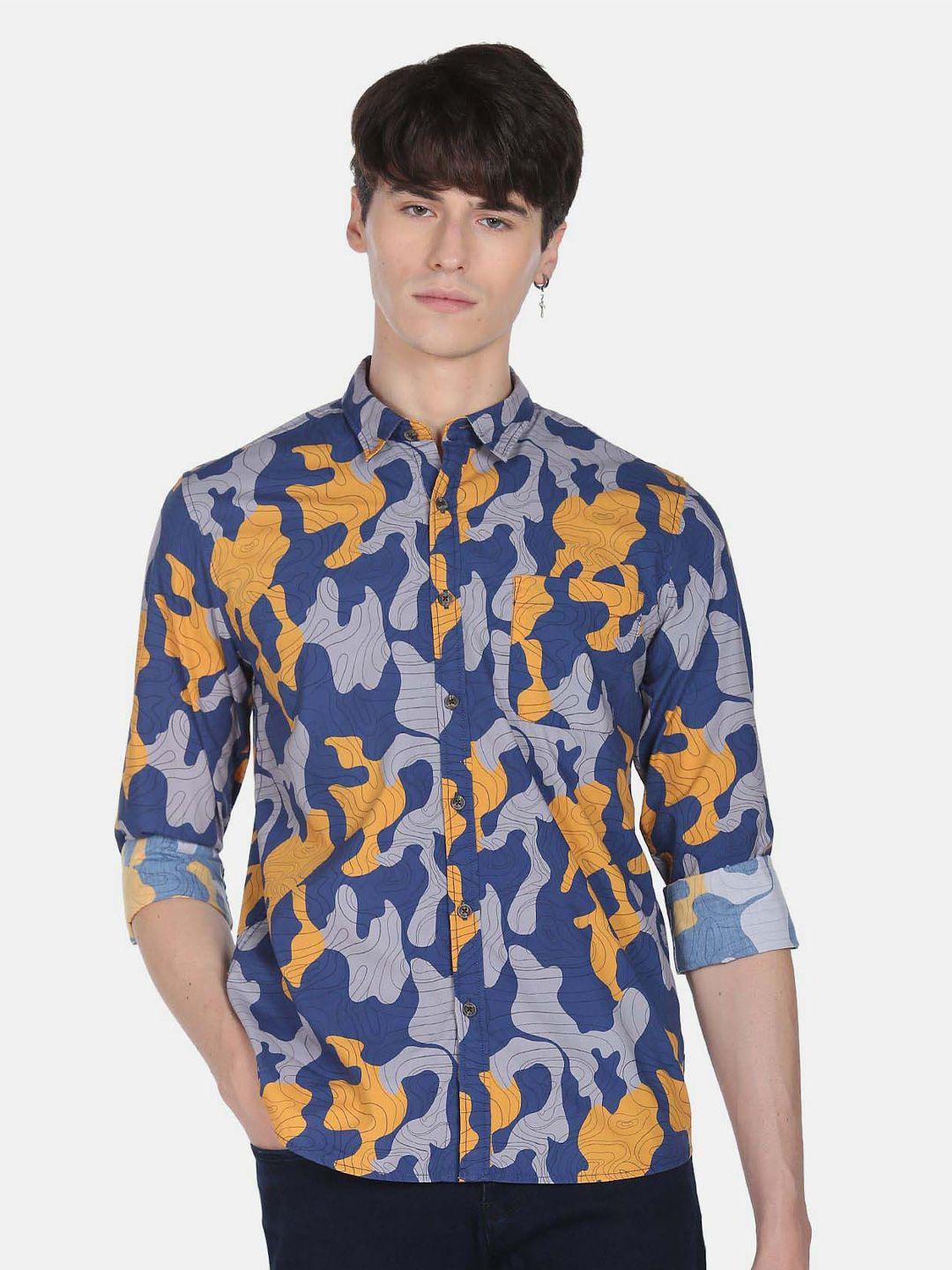 flying machine abstract printed spread collar pure cotton casual shirt