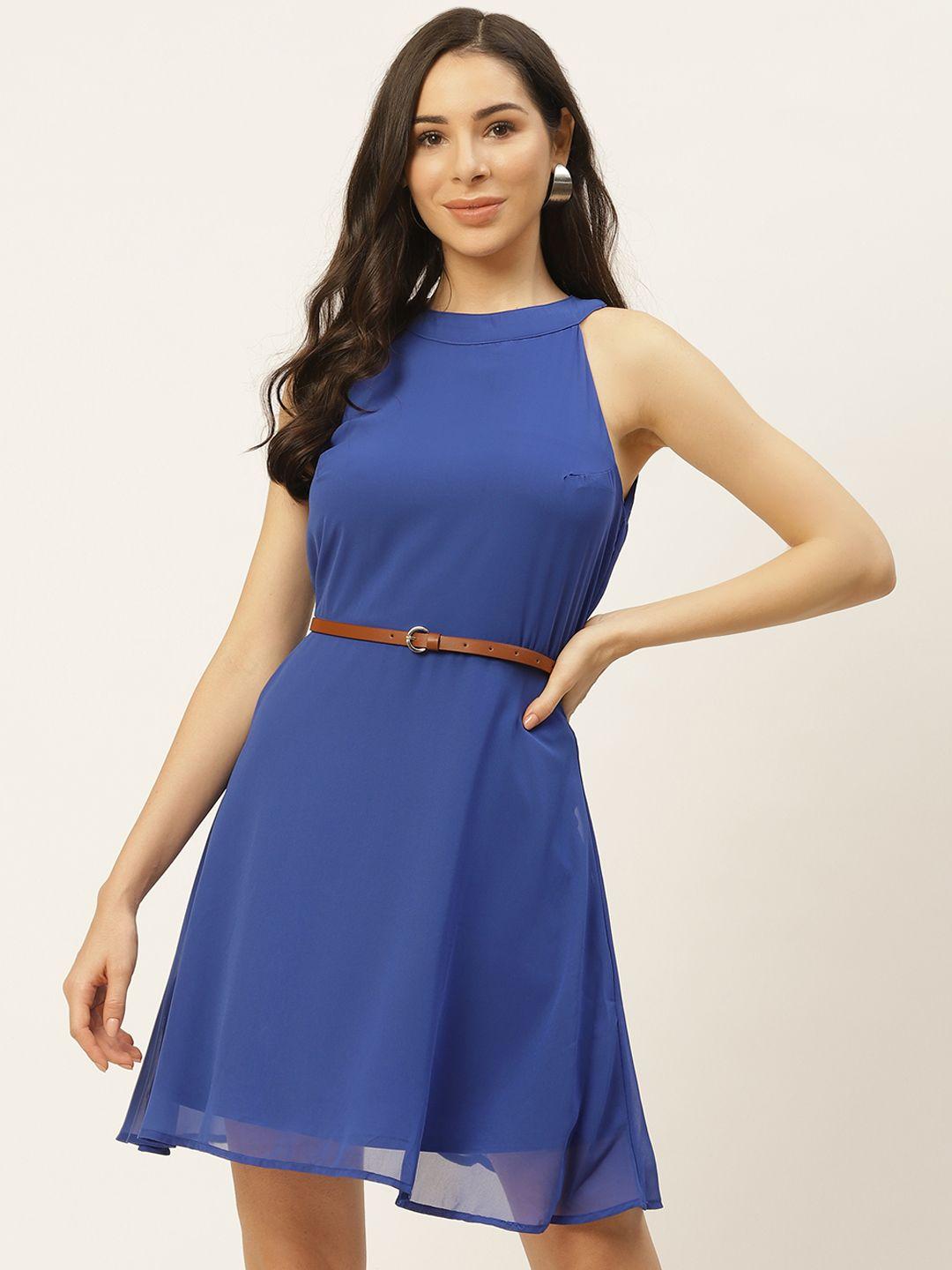 flying machine blue solid a-line dress