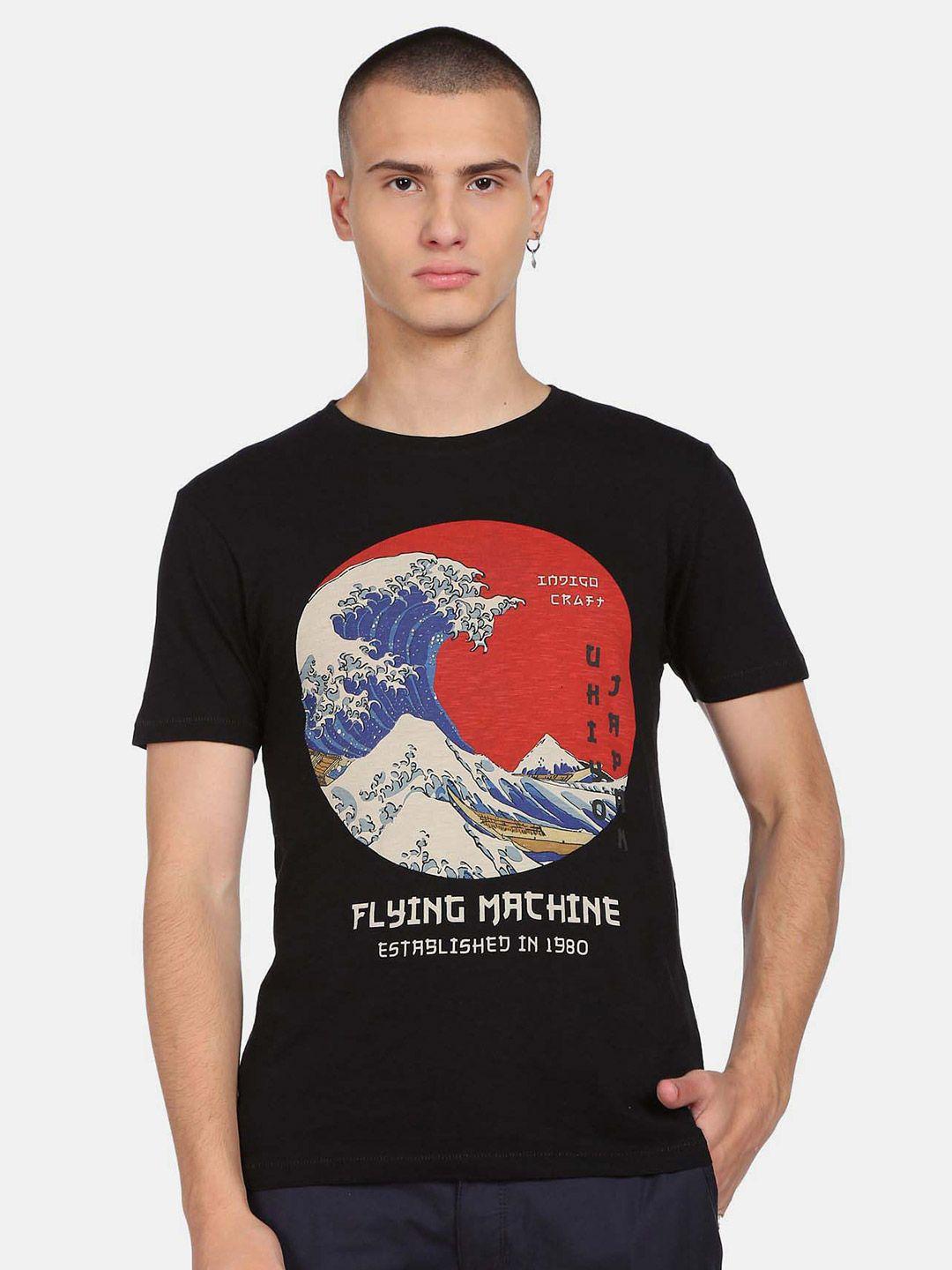 flying machine graphic printed pure cotton t-shirt