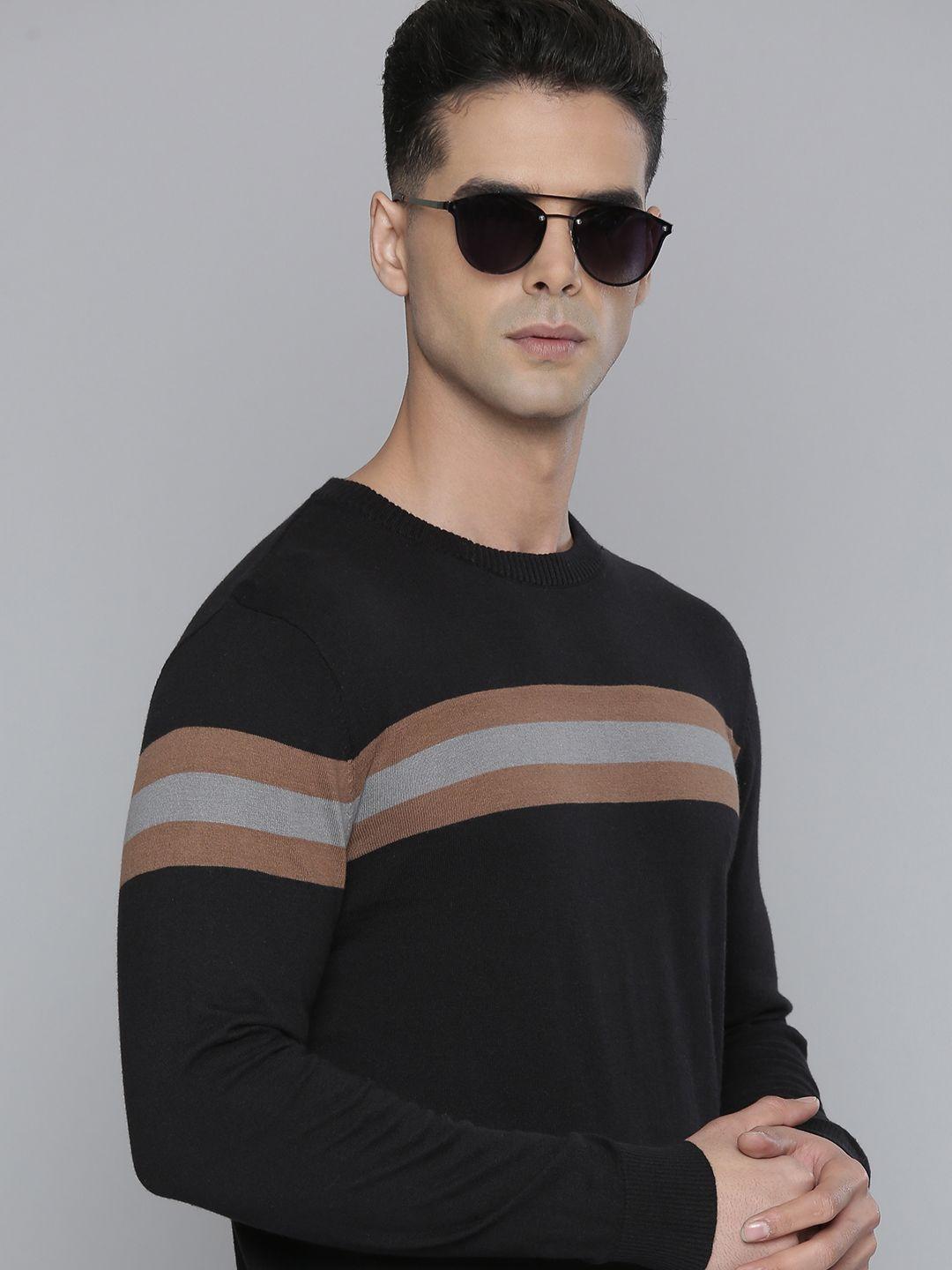flying-machine-men-black-&-brown-striped-pure-cotton-pullover