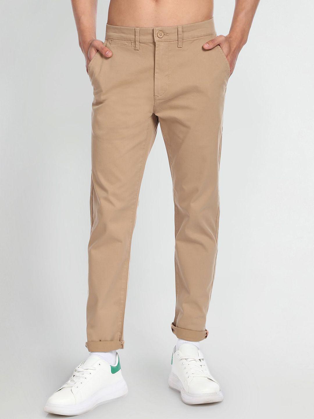 flying machine men mid -rise tapered fit casual chinos