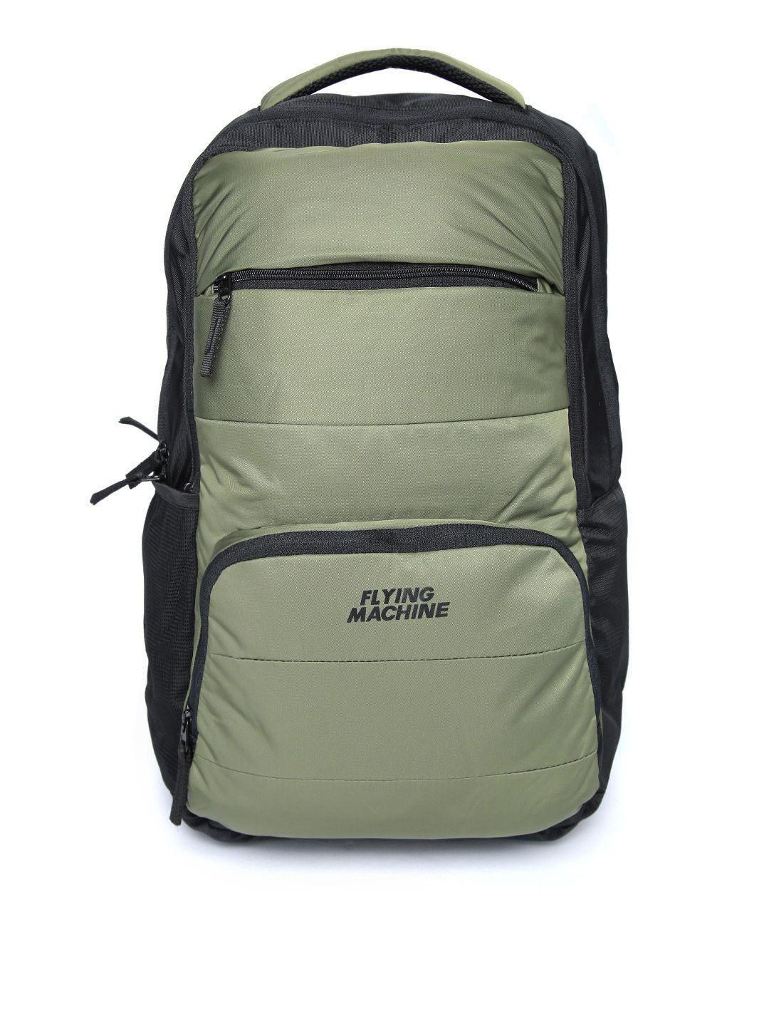 flying machine men olive green & black solid laptop backpack