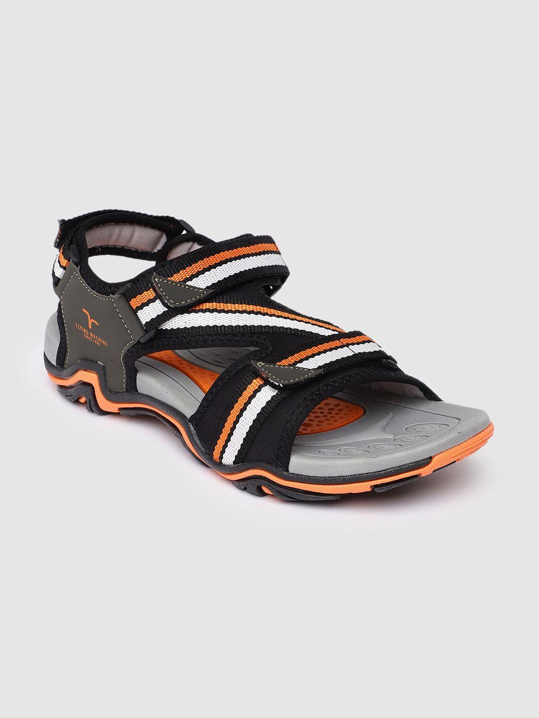 flying machine men orange & grey solid sports sandals