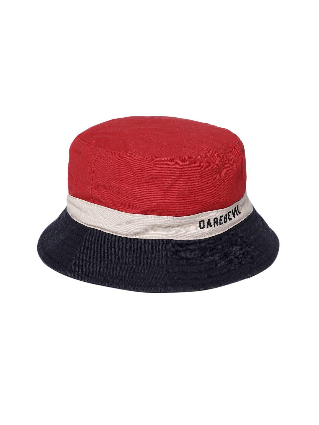 flying machine men red & navy blue colourblocked bucket hat