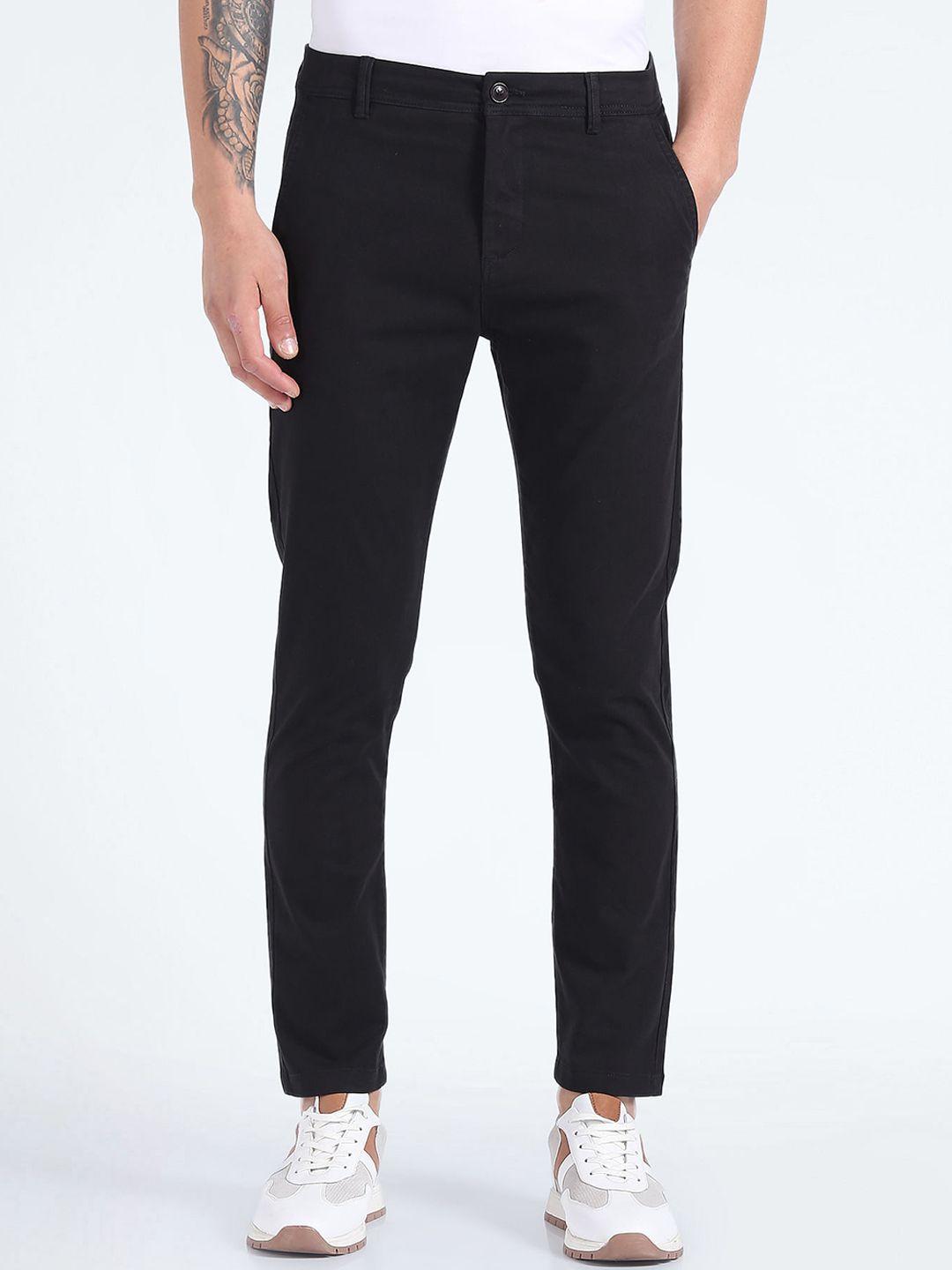 flying machine men tapered fit mid-rise cotton trousers