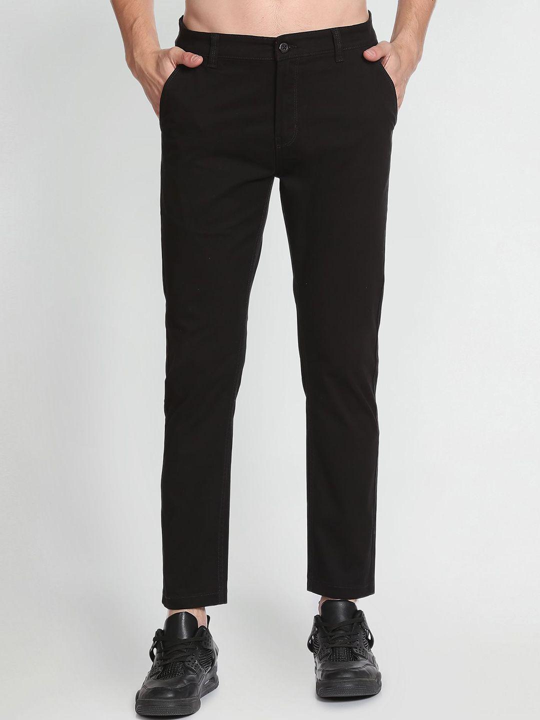 flying machine men tapered fit mid-rise plain cotton trousers