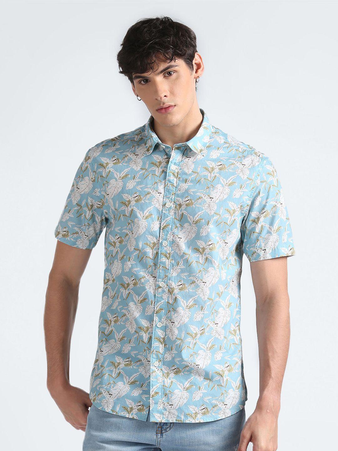 flying machine slim fit floral printed pure cotton casual shirt