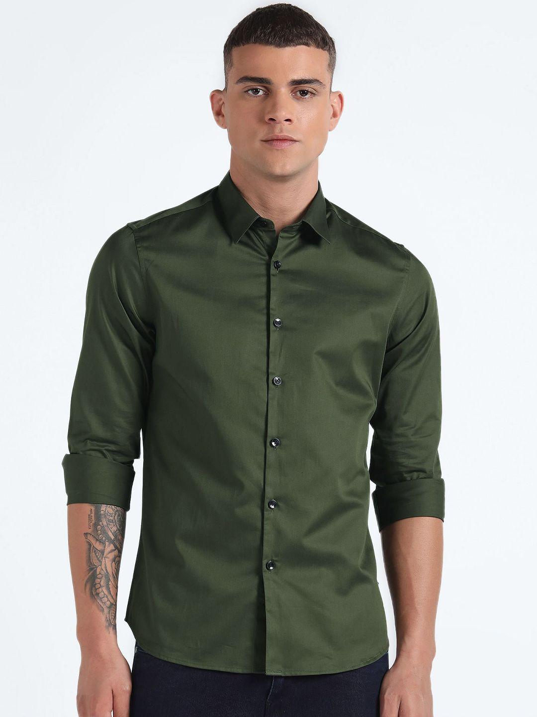 flying machine slim fit spread collar cotton casual shirt