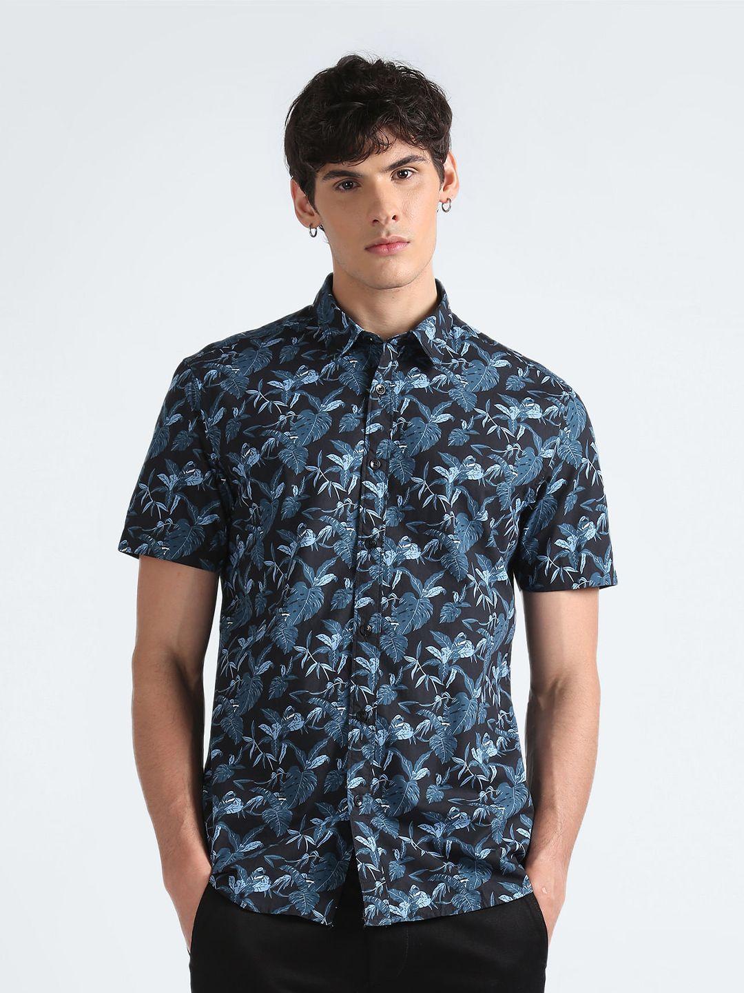 flying machine slim fit tropical printed pure cotton casual shirt