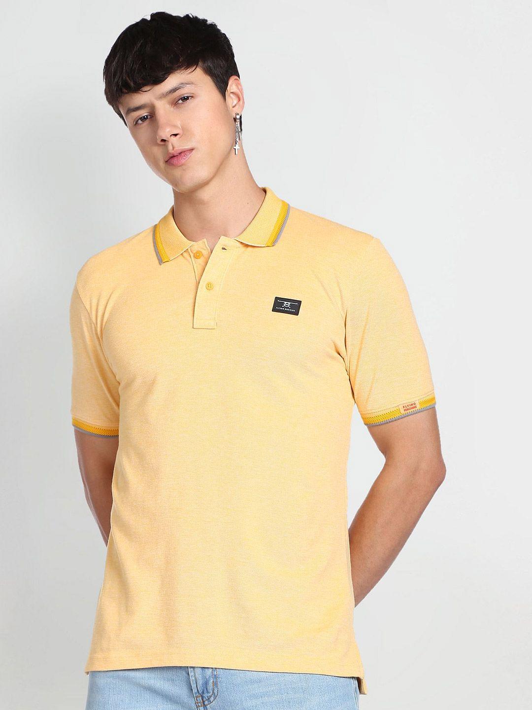 flying machine striped collar solid polo shirt