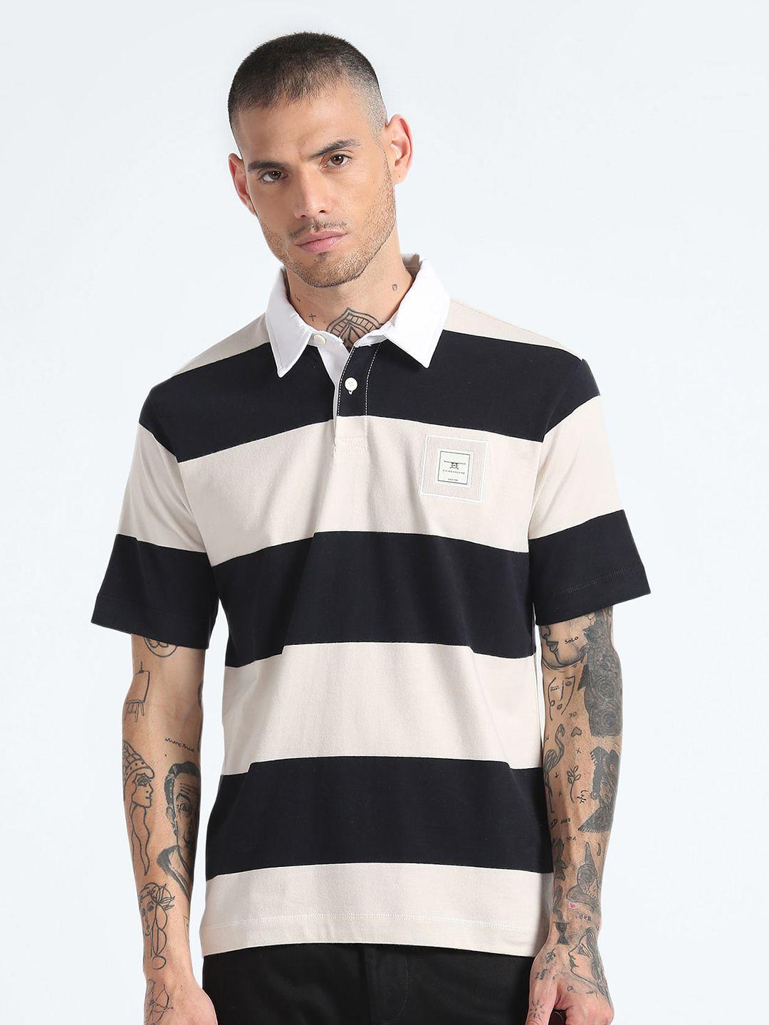 flying machine striped polo collar pure cotton t-shirt